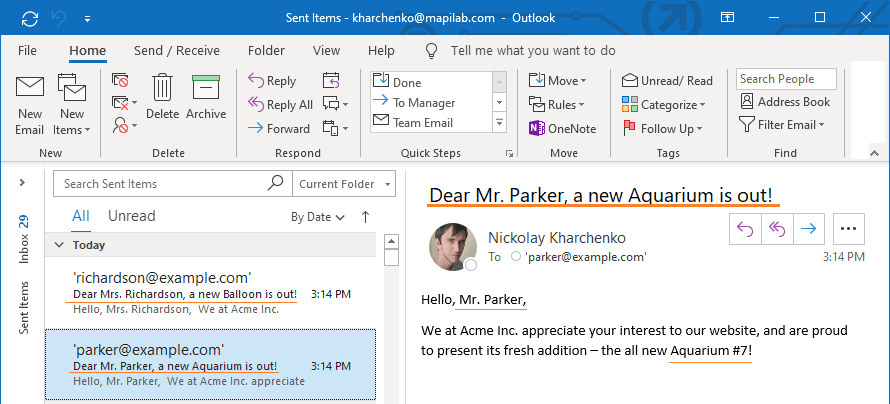 Customized email subject in Outlook