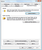 Einstellungen von Attachments Processor in der Optionenseite von Outlook, einfacher Modus