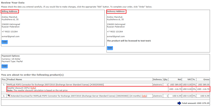 Last step of reseller order