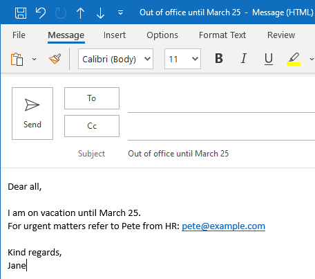 Out-of-office messages in Outlook: Setup and use | MAPILab blog