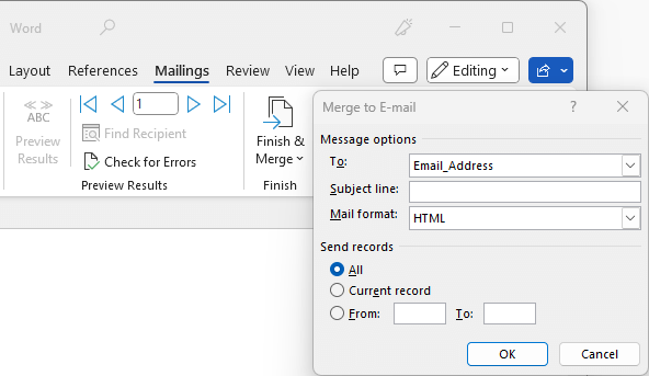 mail merge outlook 365 change sender